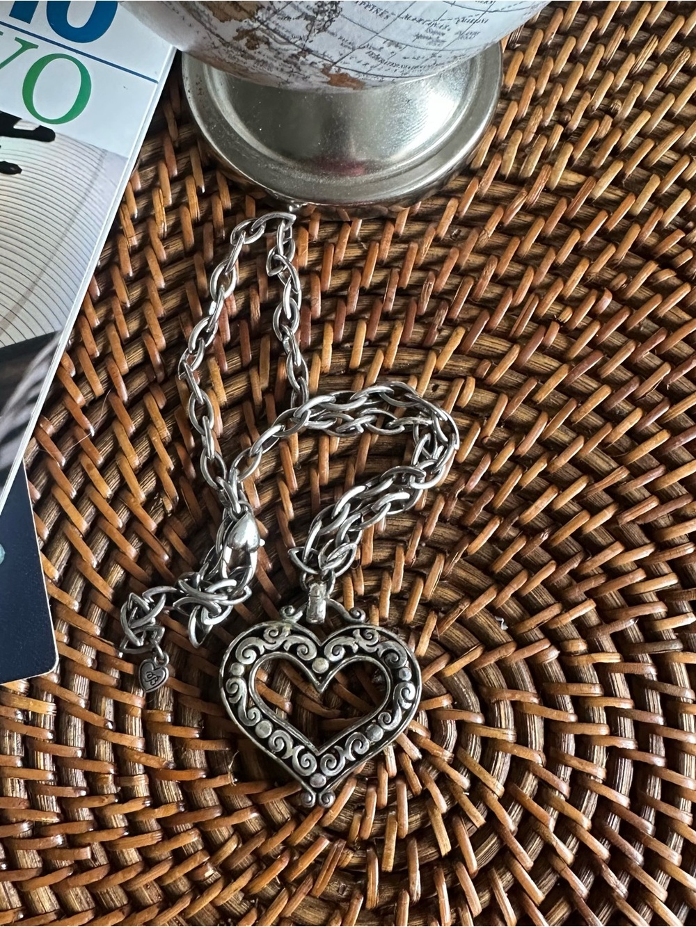 Brighton Silver Tone Heart Pendant Necklace - Elegant Filigree